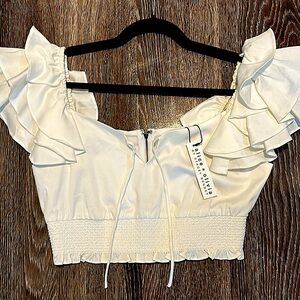 Alice + Olivia white ruffle crop top